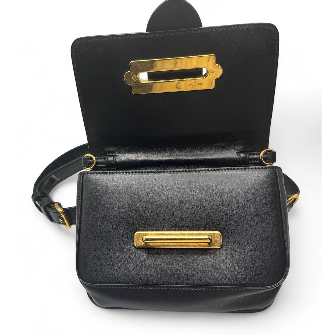 Authentic Prada Leather Cahier Convertible Belt Bag – Black with Gold Hardware PRADA