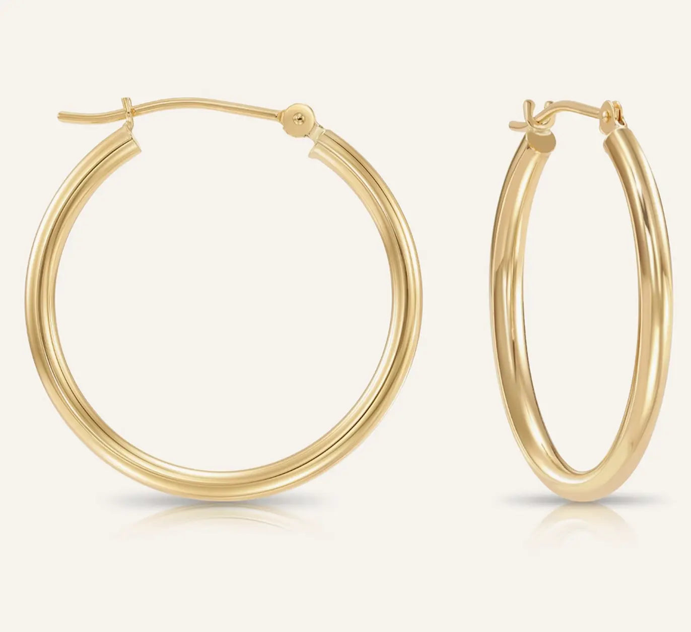 14K Yellow Gold Classic Polished Hoop Earrings - Unisex Custom