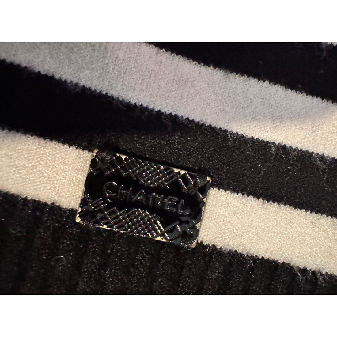 Vintage Chanel 90s Striped Logo Sweater – Size 38, Iconic Black & White Knit Chanel