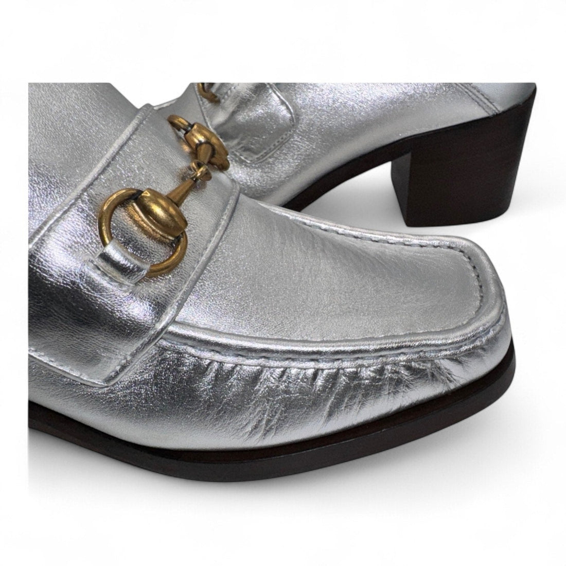 Gucci Vegas Horsebit Loafer, Silver Leather W/gold Hardware Gucci