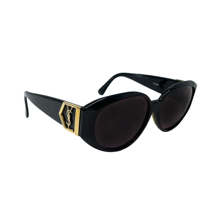 Yves Saint Laurent Vintage Black & Gold Oval Sunglasses – Authentic Designer Eyewear Yves Saint Laurent