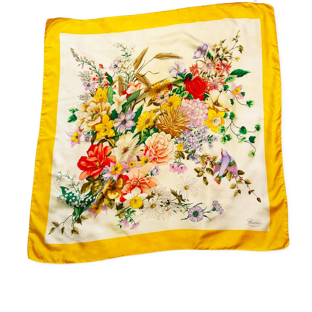 Gucci Yellow Flora Print Large Silk Scarf – 33.5" Square Gucci