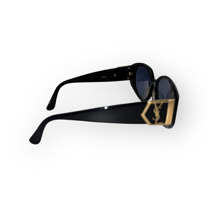 Yves Saint Laurent Vintage Black & Gold Oval Sunglasses – Authentic Designer Eyewear Yves Saint Laurent