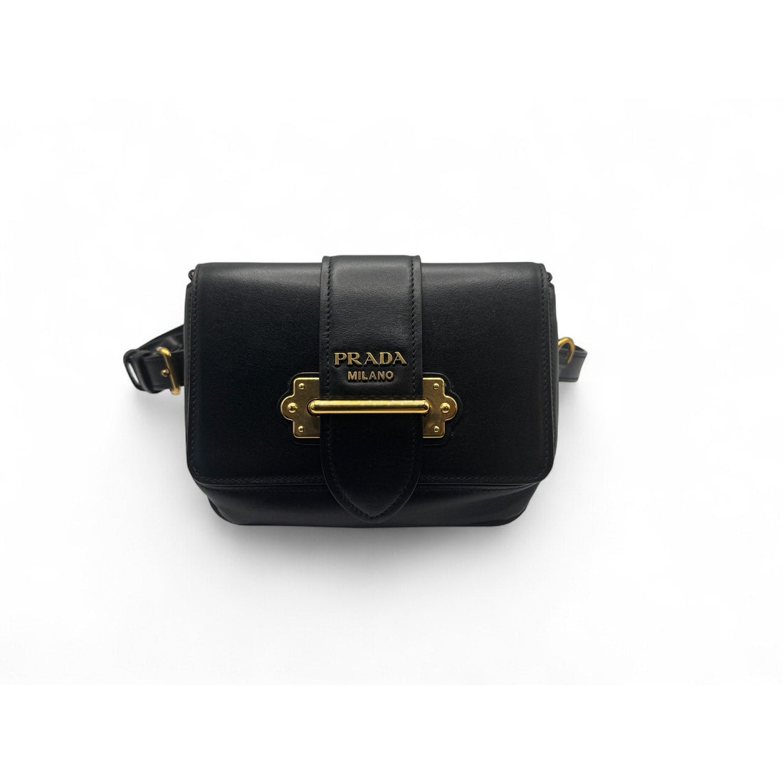 Authentic Prada Leather Cahier Convertible Belt Bag – Black with Gold Hardware PRADA