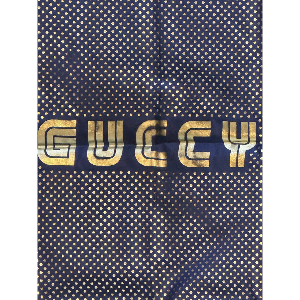 Authentic GUCCI "GUCCY" Gold Star SEGA® Print 100% Silk Scarf Gucci