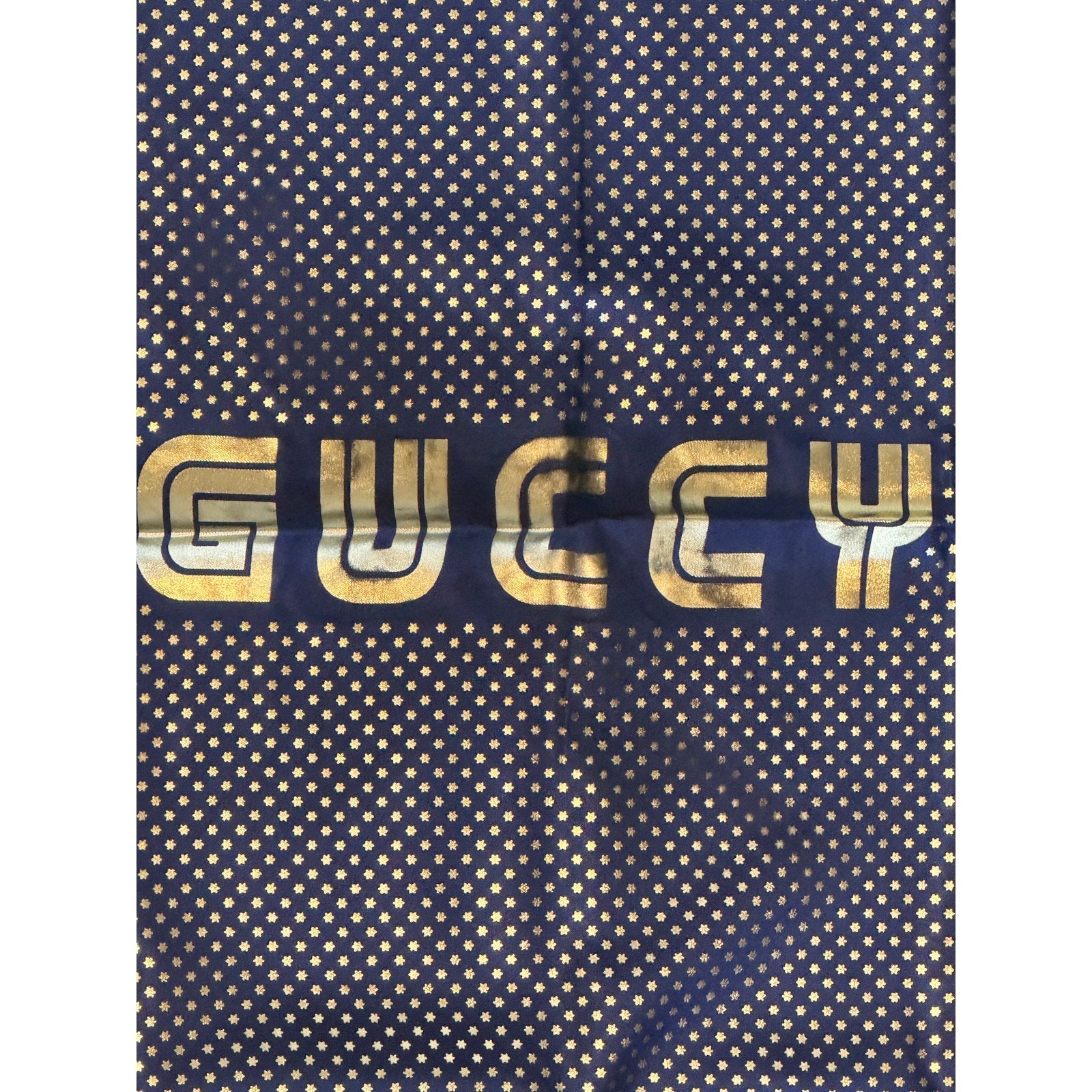 Authentic GUCCI "GUCCY" Gold Star SEGA® Print 100% Silk Scarf Gucci