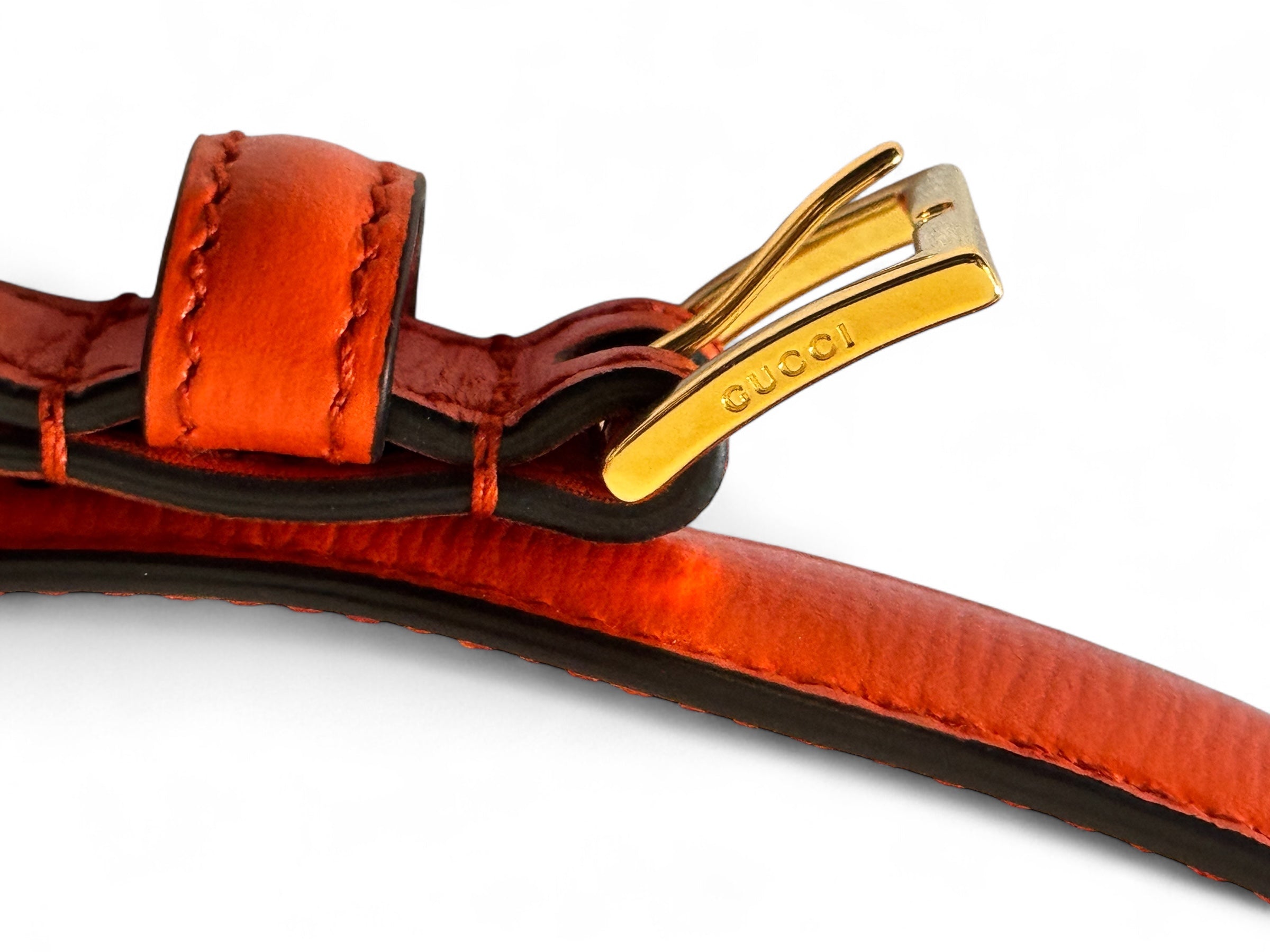 Gucci Interlocking G Horsebit Leather Belt in Orange – Women’s Designer Belt Vault No9