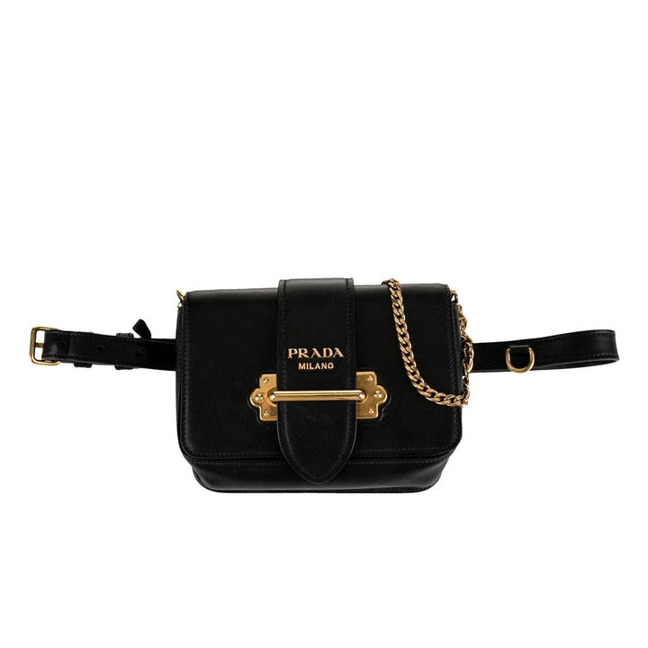 Authentic Prada Leather Cahier Convertible Belt Bag – Black with Gold Hardware PRADA