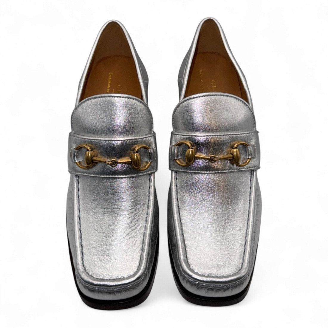 Gucci Vegas Horsebit Loafer, Silver Leather W/gold Hardware Gucci