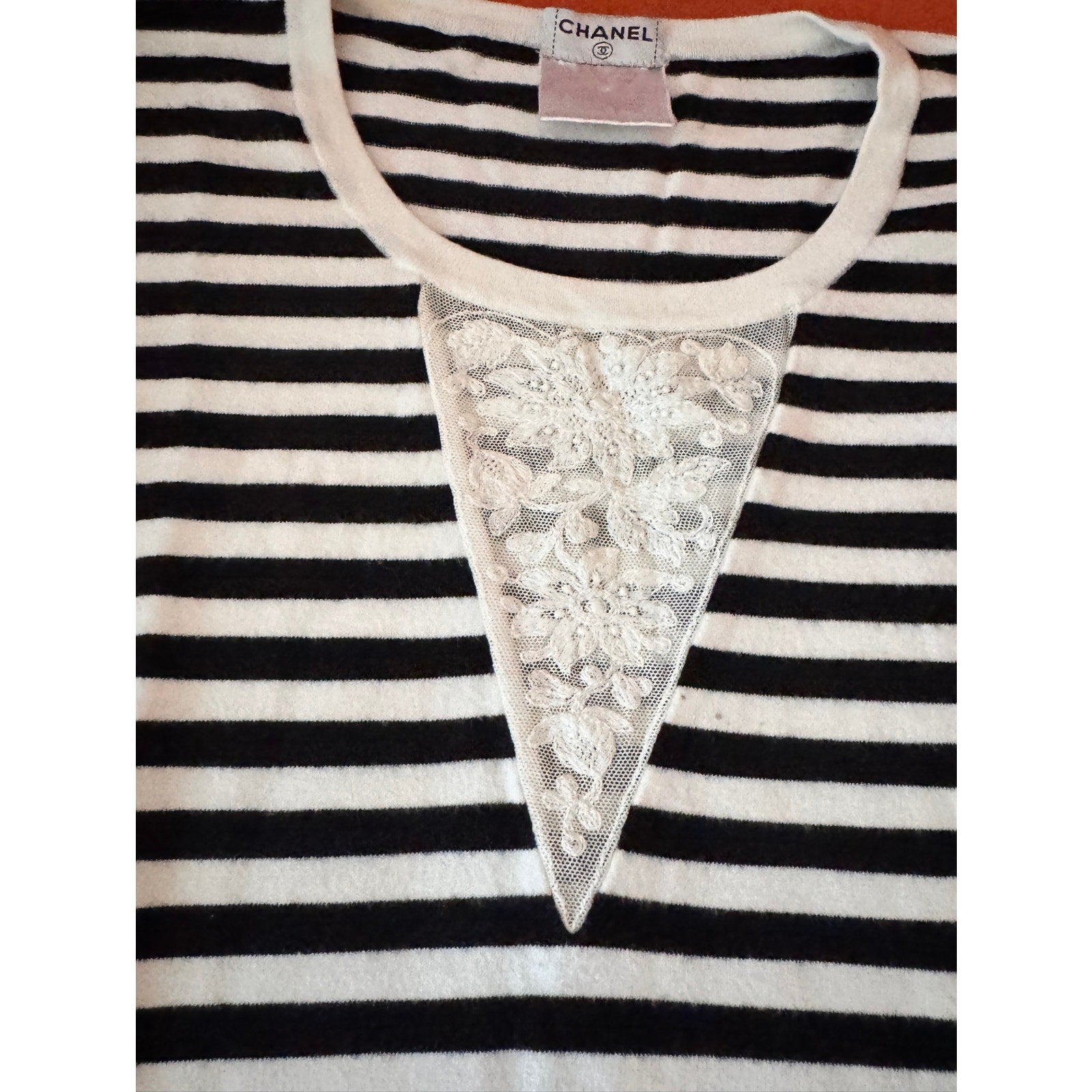 Vintage Chanel 90s Striped Logo Sweater – Size 38, Iconic Black & White Knit Chanel