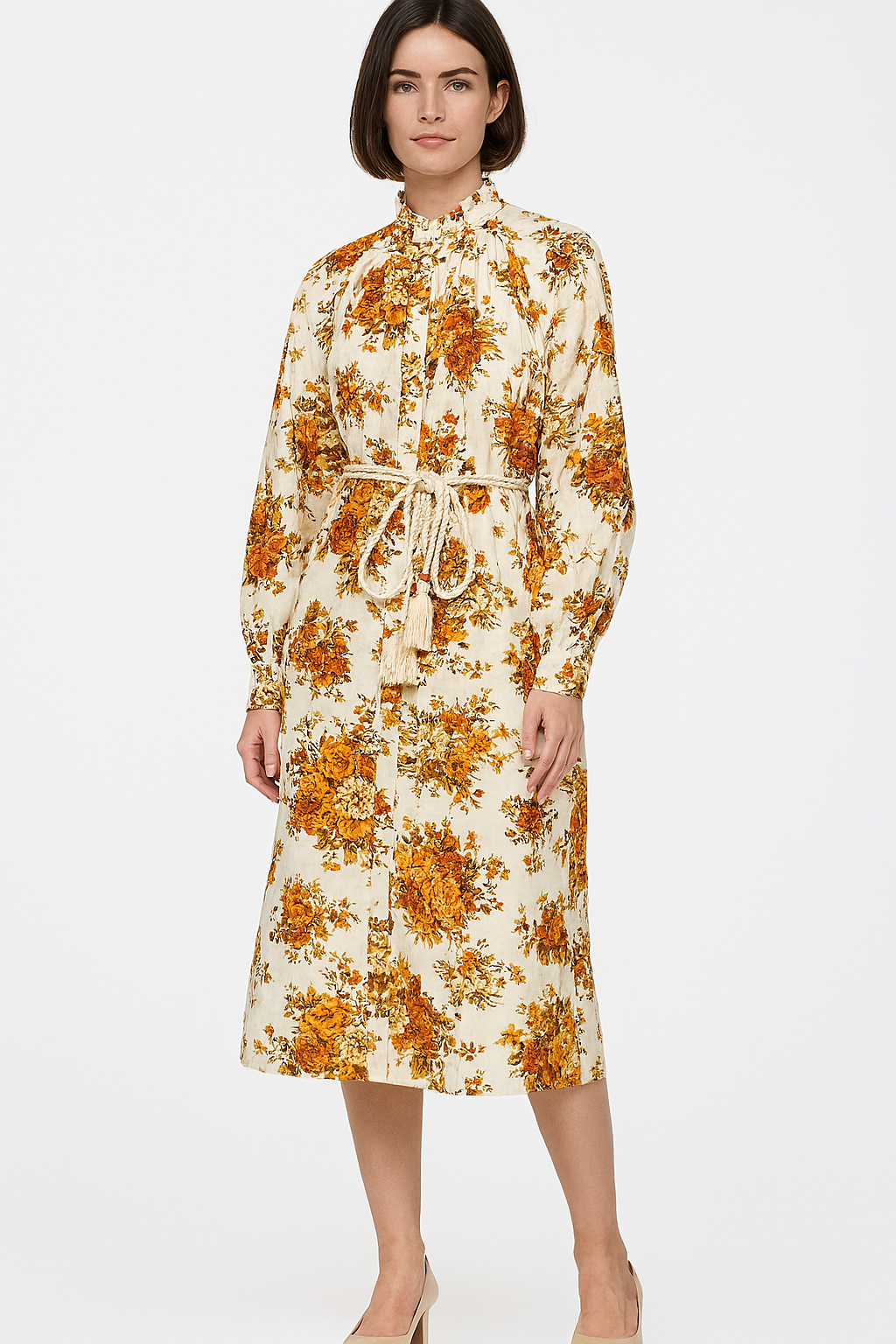 ALÉMAIS Floral Print Tent Dress with Tassel Detail, Size M (US 8) Alemais