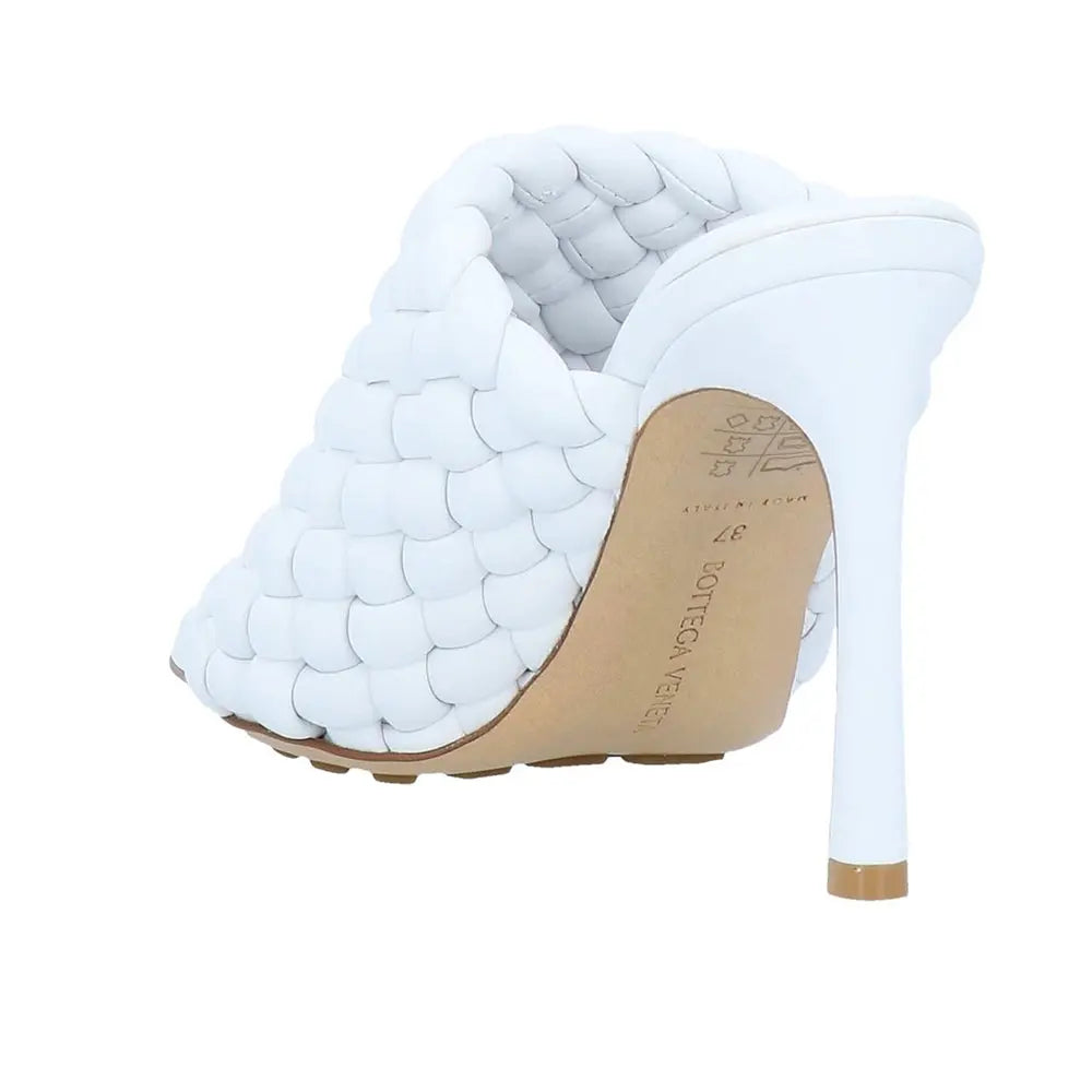 Bottega Veneta White Woven Heeled Mules Bottega Veneta