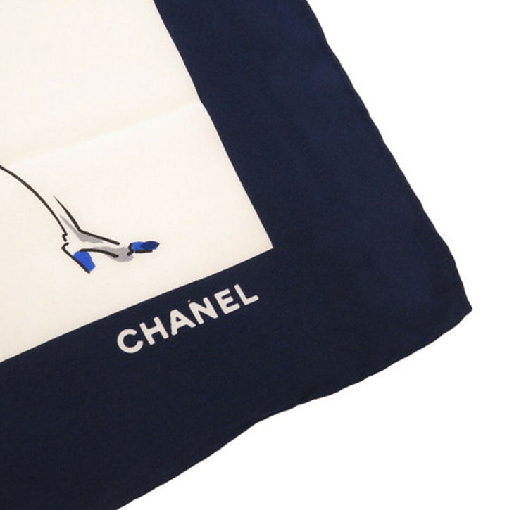 Chanel Coco Silk Beige Navy Scarf
