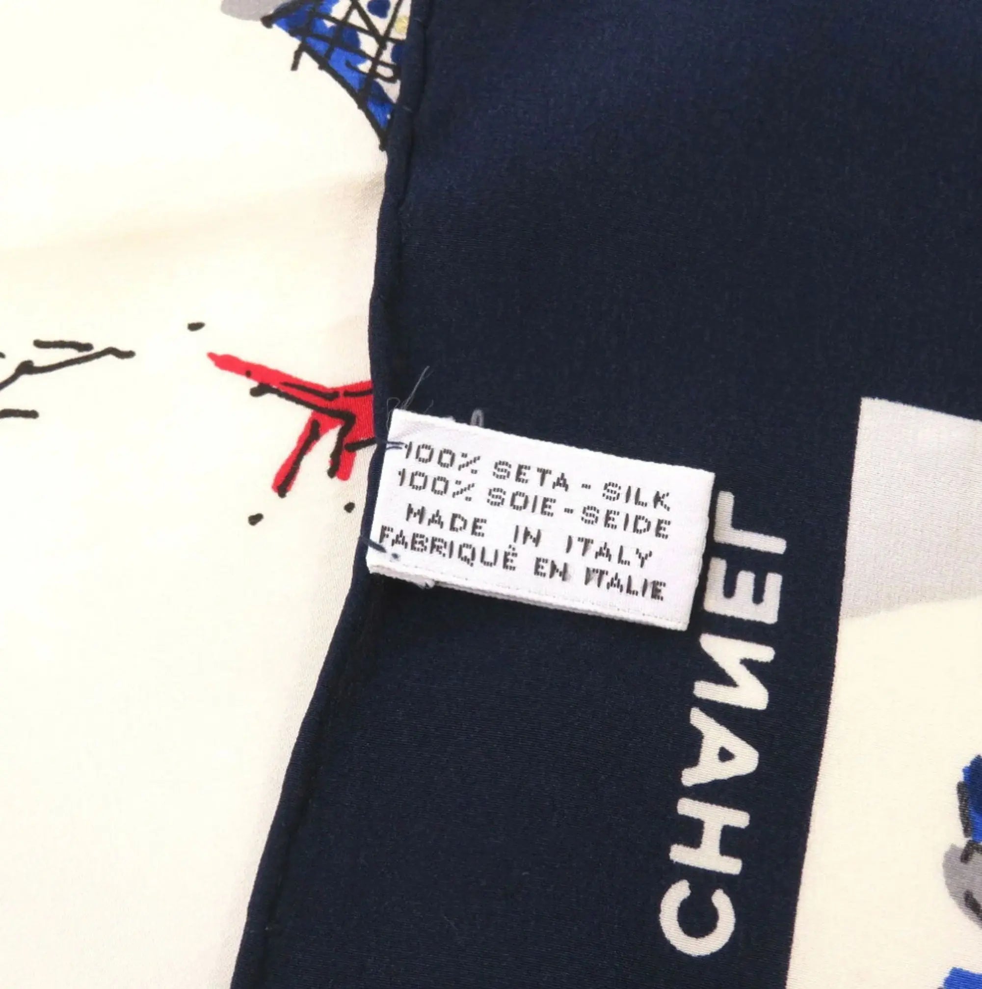 Chanel Coco Silk Beige Navy Scarf CHANEL