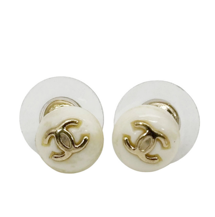 Chanel Faux Pearl CC Stud Earrings CHANEL
