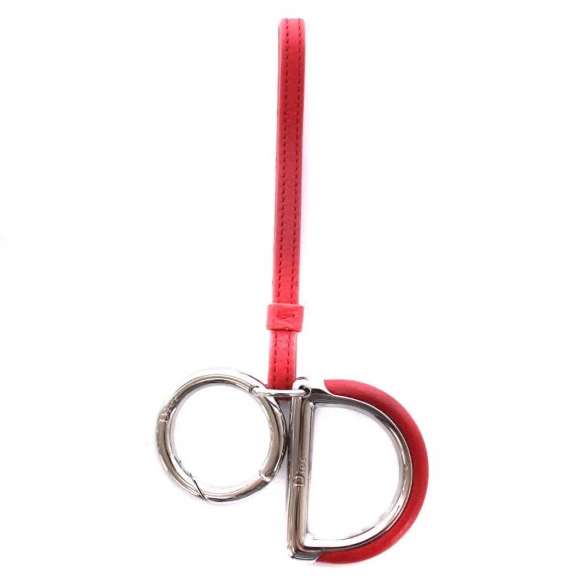 Christian Dior Red Leather “D” Keychain – Logo Charm Strap DIOR