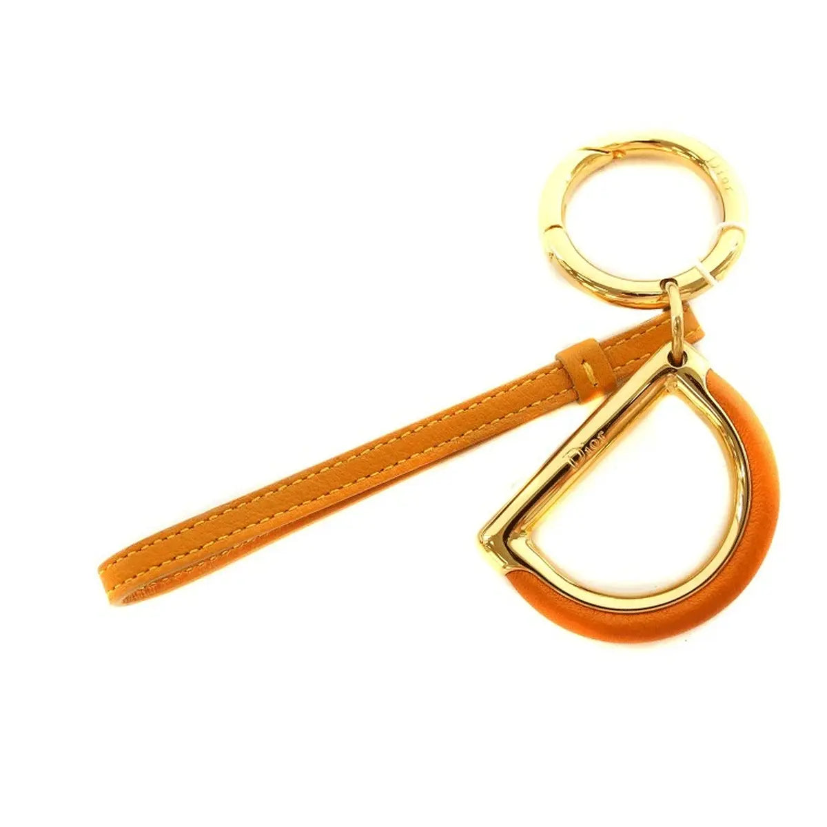 Christian Dior Gold Leather “D” Keychain – Logo Charm Strap DIOR