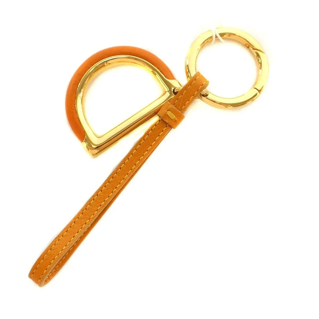 Christian Dior Gold Leather “D” Keychain – Logo Charm Strap DIOR