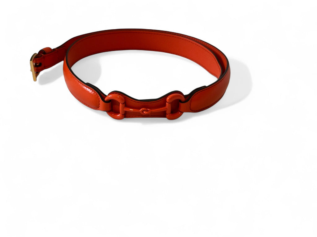 Gucci Interlocking G Horsebit Leather Belt in Orange – Women’s Designer Belt Vault No9