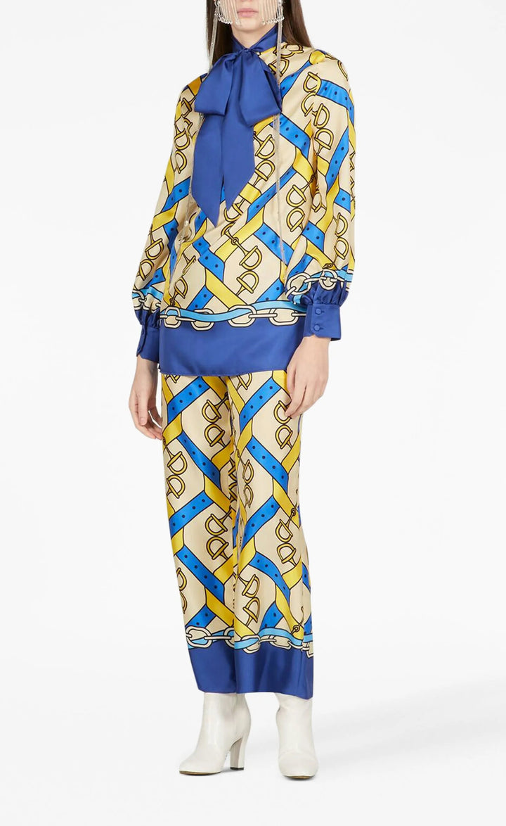 Gucci Horsebit Print Silk Pants
