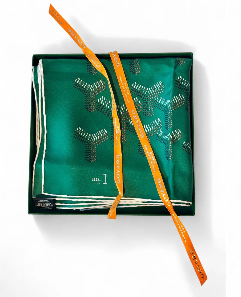 Goyard Scarf N°1 – Green Silk Square with Chevron Print, Made in France Goyard