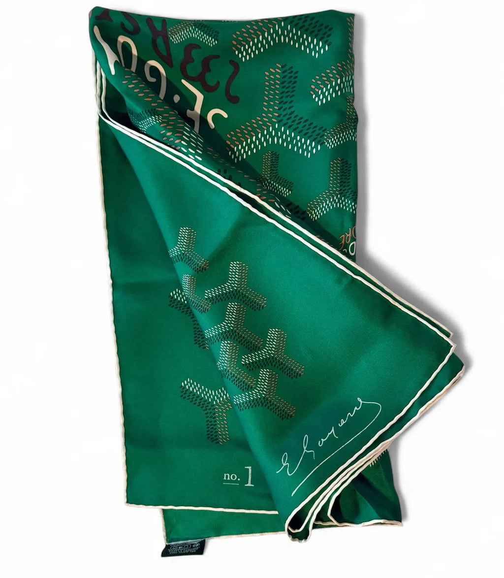 Goyard Scarf N°1 – Green Silk Square with Chevron Print, Made in France Goyard