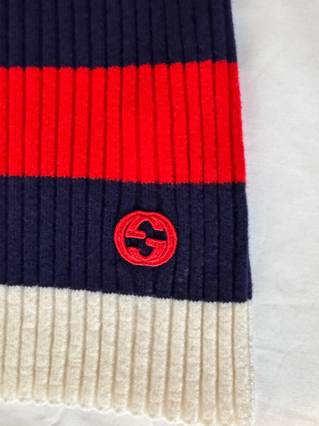 Gucci Sleeveless Ribbed Knit Mock Neck Top – Red, White & Navy Stripes Gucci