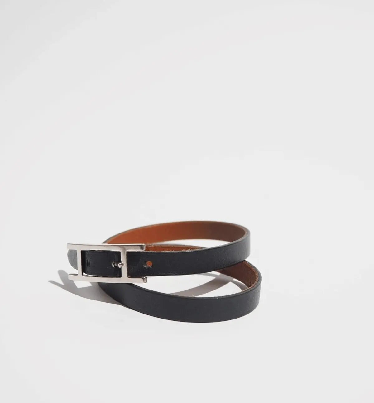 Hermès  Reversible Leather Bracelet – Camel & Black with Silver Hardware Hermes
