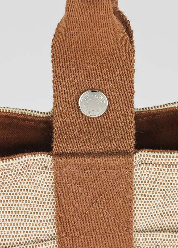 Hermes Toile and Brown Canvas Saxo PM Bag - Vault No9