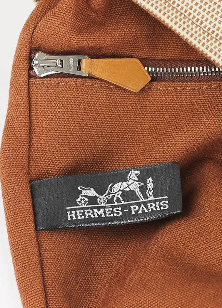 Hermes Toile and Brown Canvas Saxo PM Bag - Vault No9