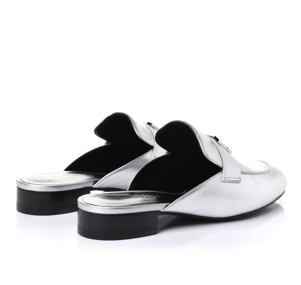 Hermes Metallic Nappa Trocadero Mule 39 Gris Argento - Vault No9