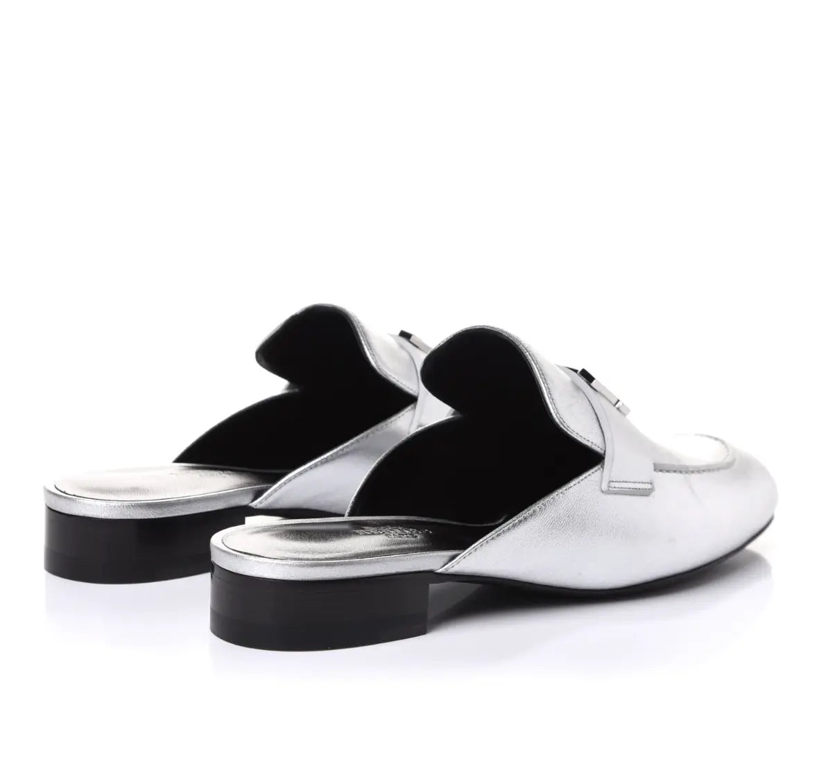 Hermes Metallic Nappa Trocadero Mule 39 Gris Argento - Vault No9