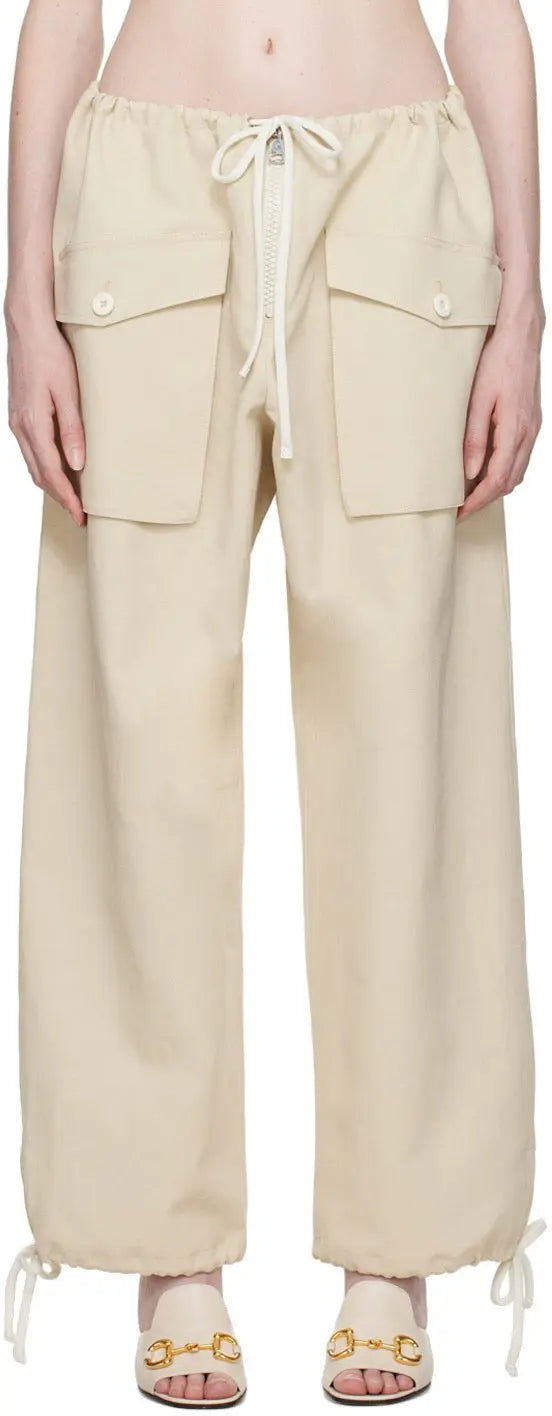 Gucci Beige Exposed Zip Cargo Boyfriend Pants $1700 - Vault No9