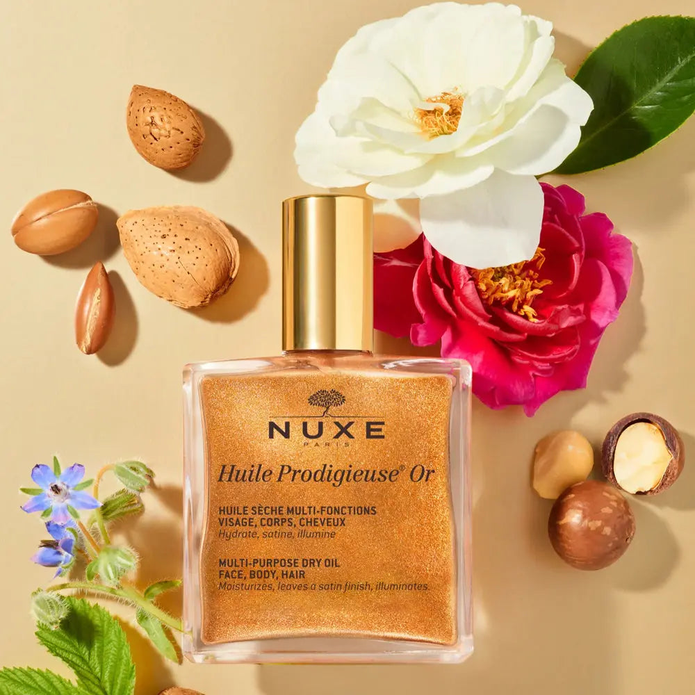 NUXE Huile Prodigieuse Shimmer Multi-Purpose Dry Oil - Luxurious Radiant Glow and Hydration for Face, Body & Hair Nuxe