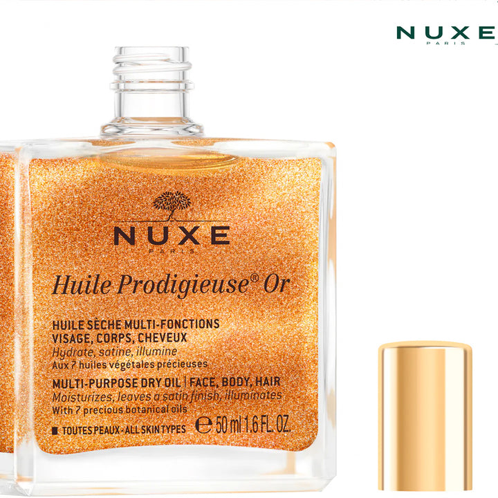 NUXE Huile Prodigieuse Shimmer Multi-Purpose Dry Oil - Luxurious Radiant Glow and Hydration for Face, Body & Hair