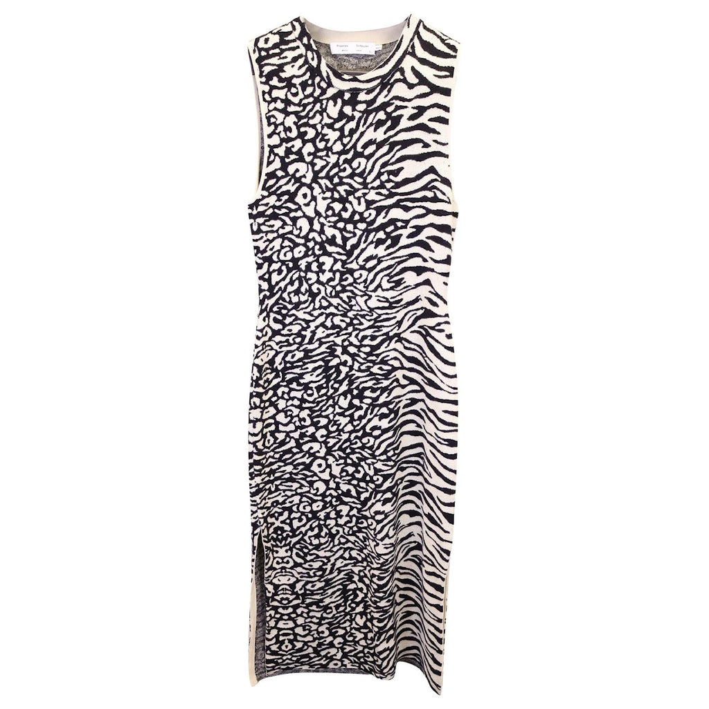 Proenza Schouler White Label Animal Mix Jacquard Midi Dress – Zebra &amp; Leopard Knit Column Proenza Schouler