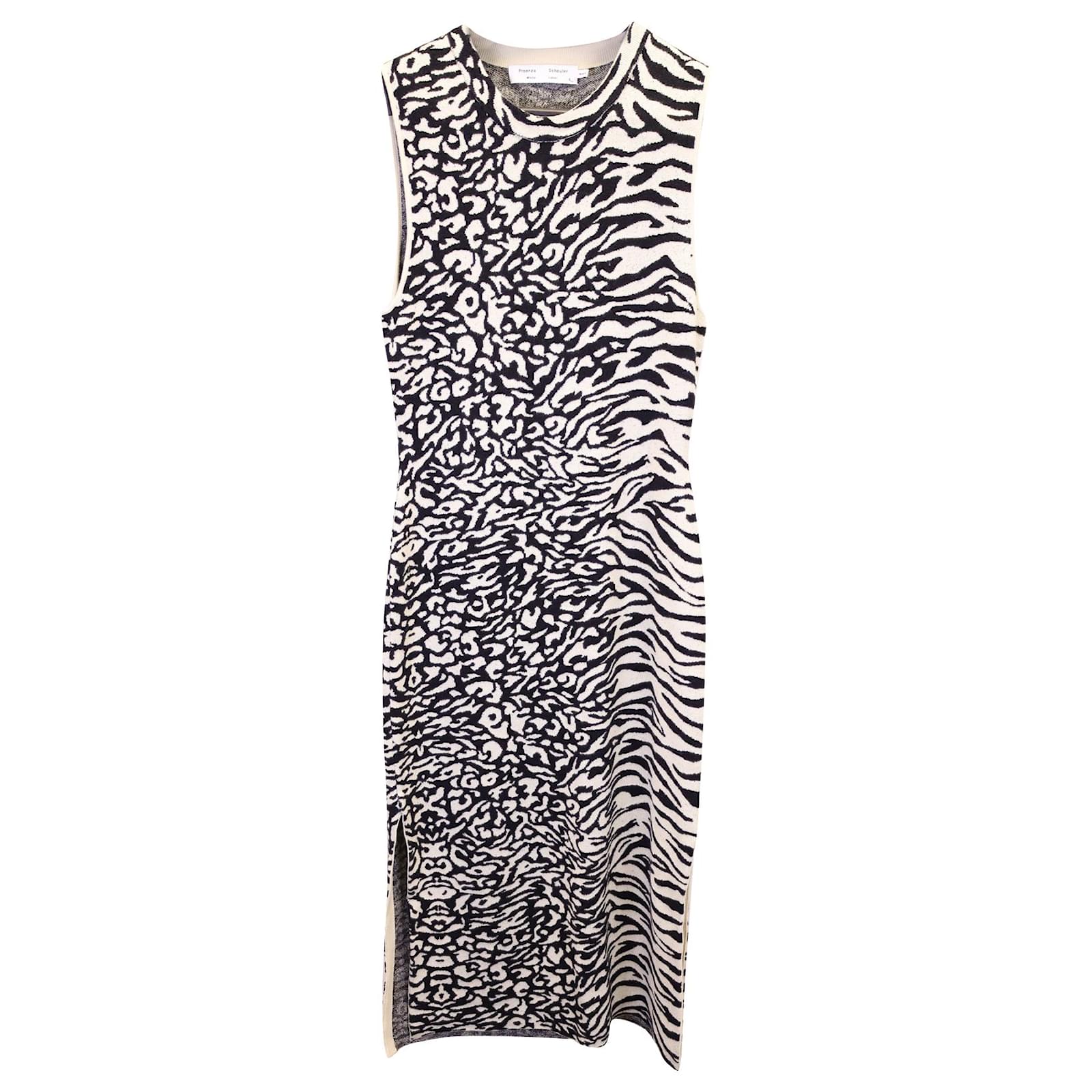 Proenza Schouler White Label Animal Mix Jacquard Midi Dress – Zebra &amp; Leopard Knit Column Proenza Schouler
