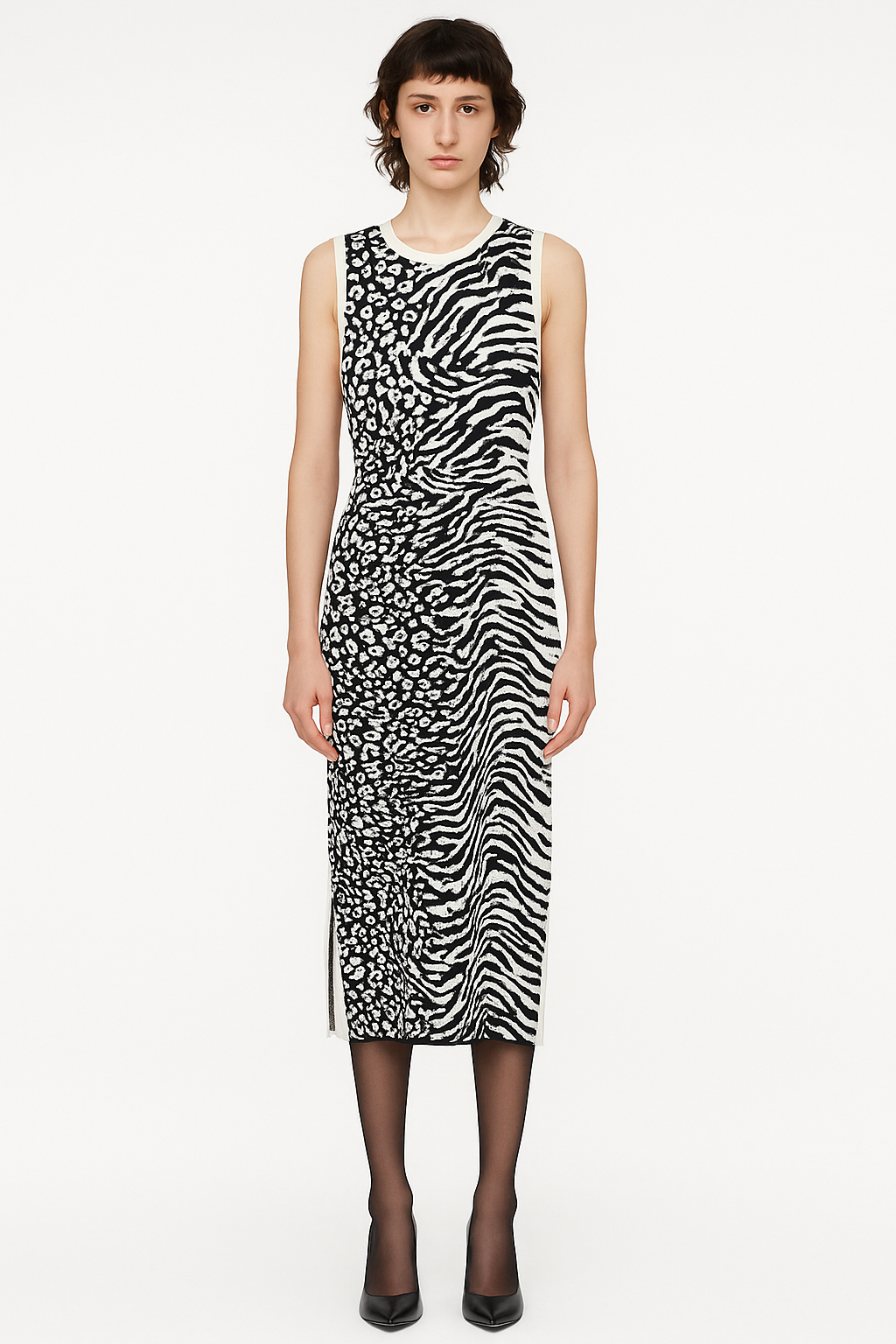 Proenza Schouler White Label Animal Mix Jacquard Midi Dress – Zebra &amp; Leopard Knit Column Proenza Schouler
