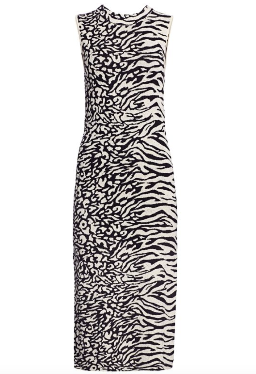 Proenza Schouler White Label Animal Mix Jacquard Midi Dress – Zebra &amp; Leopard Knit Column Proenza Schouler