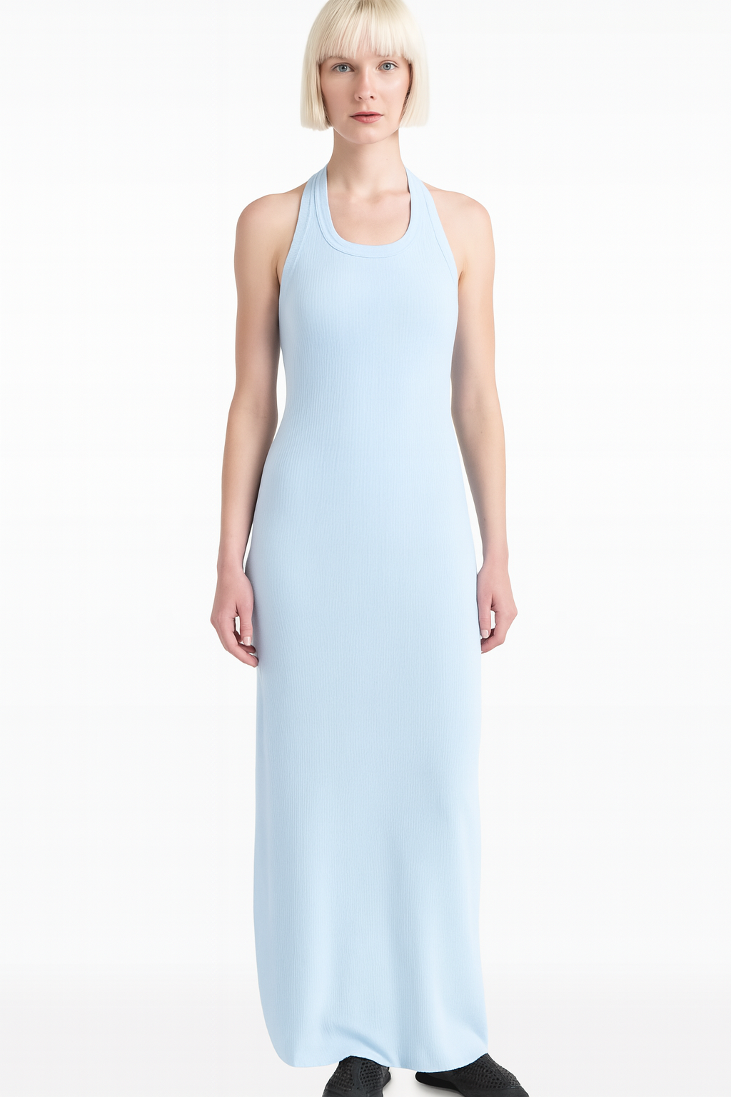 Proenza Schouler Meryl Knitted Maxi Dress in Blue – Halterneck, Low Back, Size S Proenza Schouler