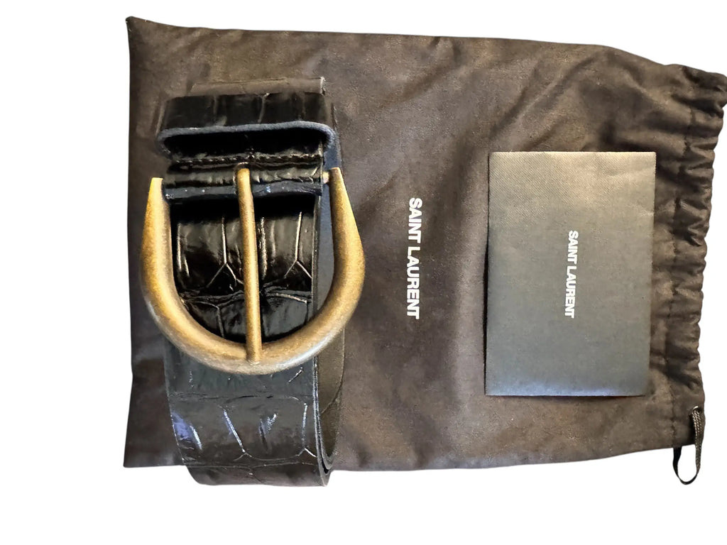 Saint Laurent Black Mock Croc Corset Belt with Gold Hardware Saint Laurent
