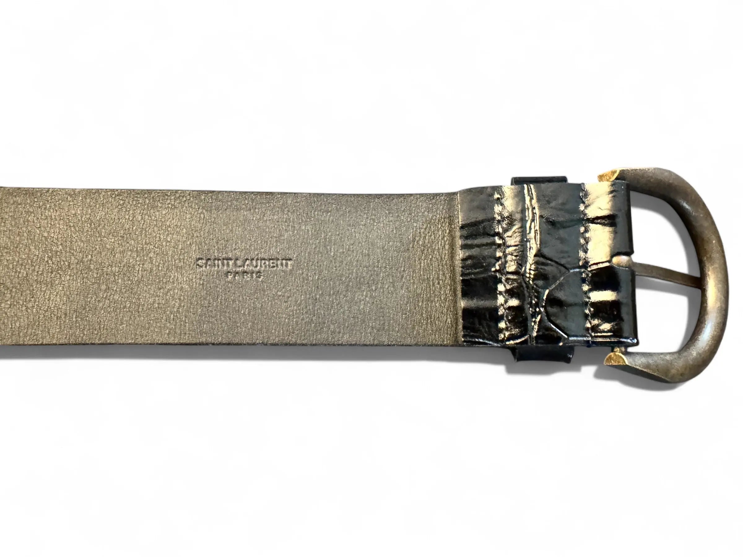 Saint Laurent Black Mock Croc Corset Belt with Gold Hardware Saint Laurent