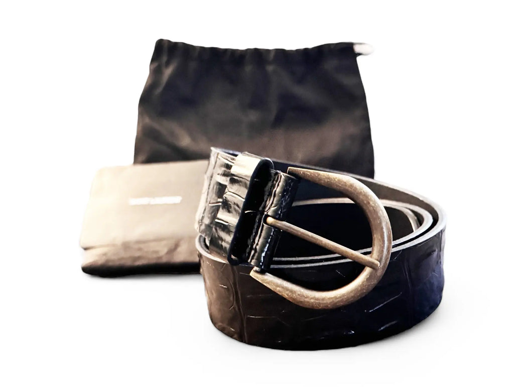 Saint Laurent Black Mock Croc Corset Belt with Gold Hardware Saint Laurent