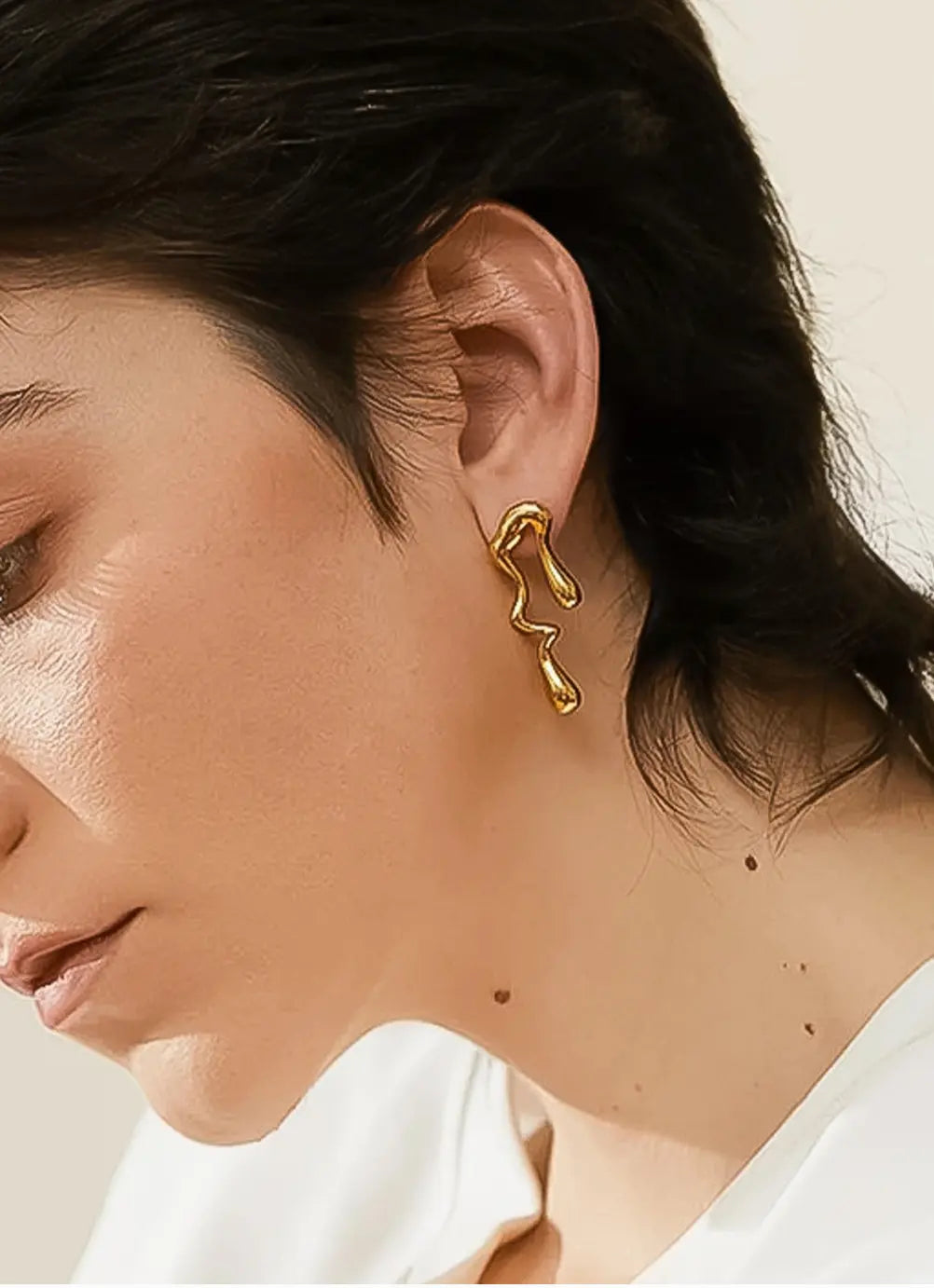 Roma 18K Gold Non-Tarnish Mismatch Melted Earring Custom