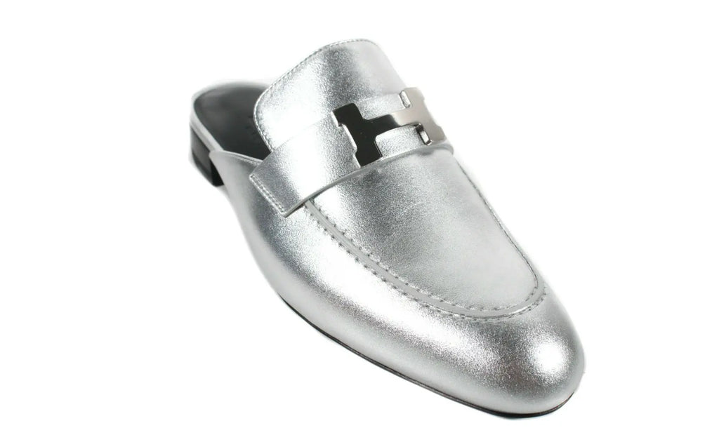 Hermes Metallic Nappa Trocadero Mule 39 Gris Argento Hermes