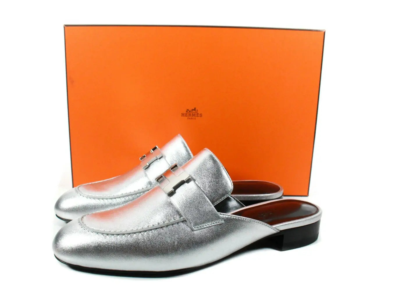 Hermes Metallic Nappa Trocadero Mule 39 Gris Argento Hermes