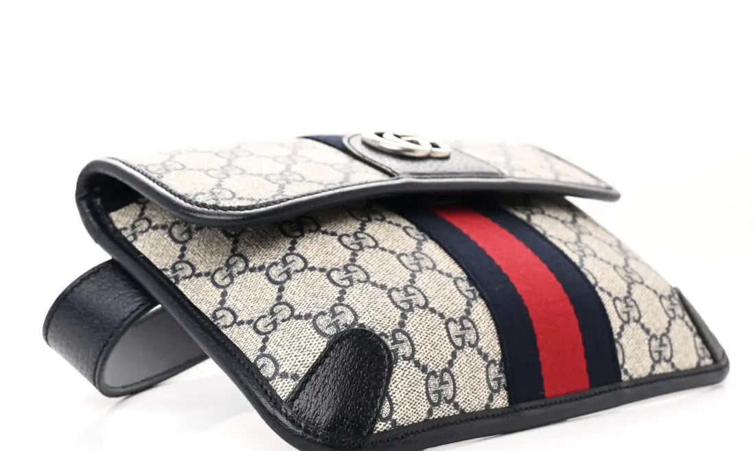 GG Supreme Monogram Web Small Ophidia Belt Bag 80 32 Beige Navy - Vault No9