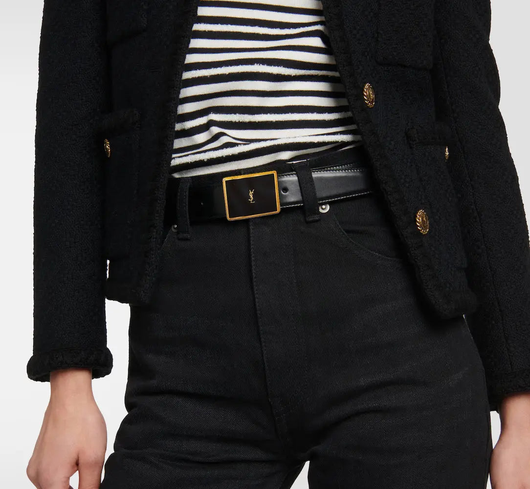 YSL Saint Laurent black leather LA 66 Belt - Vault No9