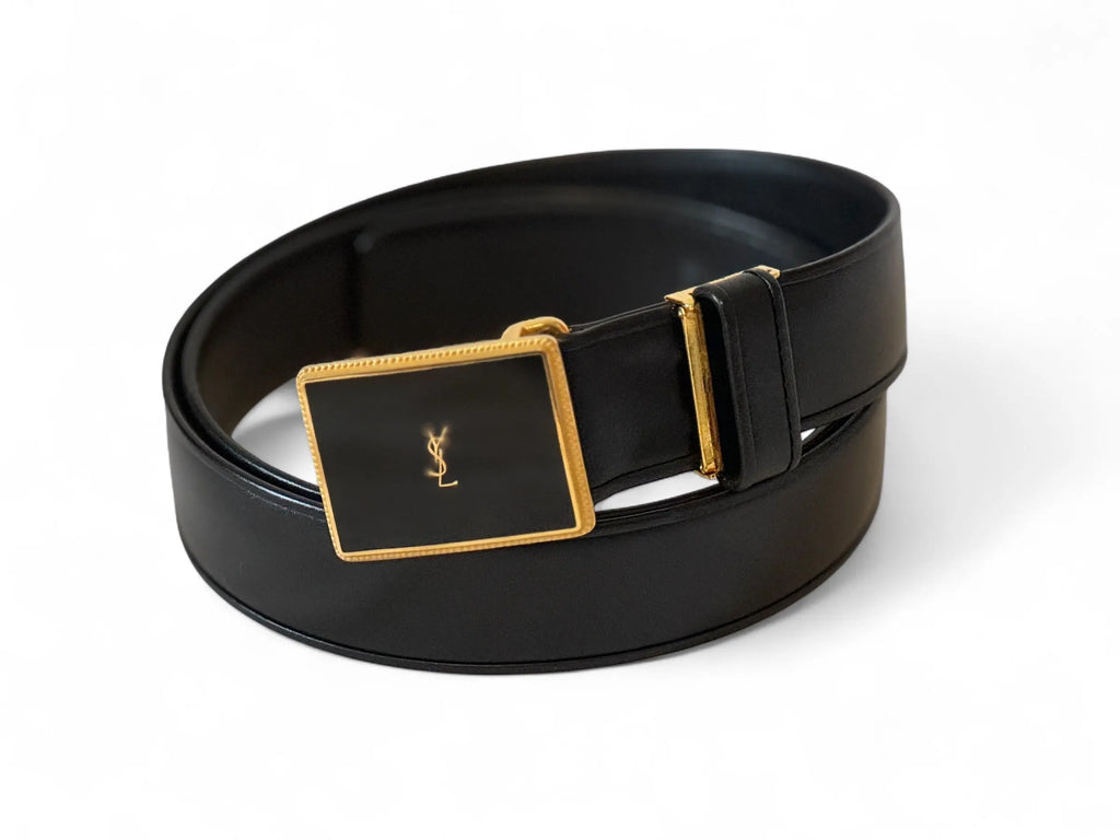 YSL Saint Laurent black leather LA 66 Belt - Vault No9