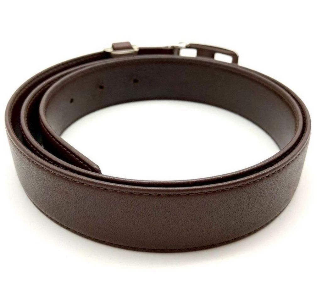 Yves Saint Laurent Dark Brown Leather Logo Belt with Anchor Buckle Saint Laurent